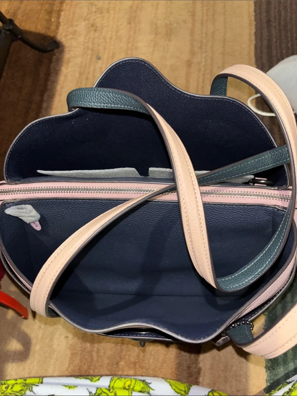 Coach Pink, Dark Green and Nude Leather Turnlock Tote